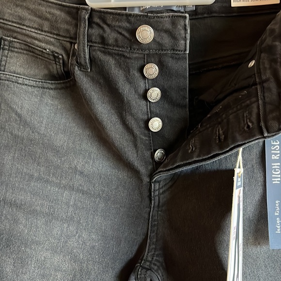 Button -Up High Rise Slim Straight Fit Jeans Black Wash Size 1/25 - Picture 2 of 12